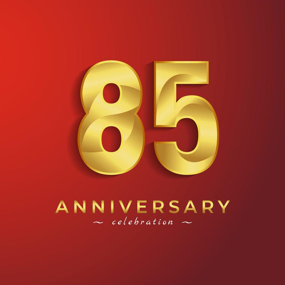 Celebración del aniversario de 85 años con color dorado brillante para eventos de celebración, bodas, tarjetas de felicitación y tarjetas de invitación aisladas en fondo rojo vector