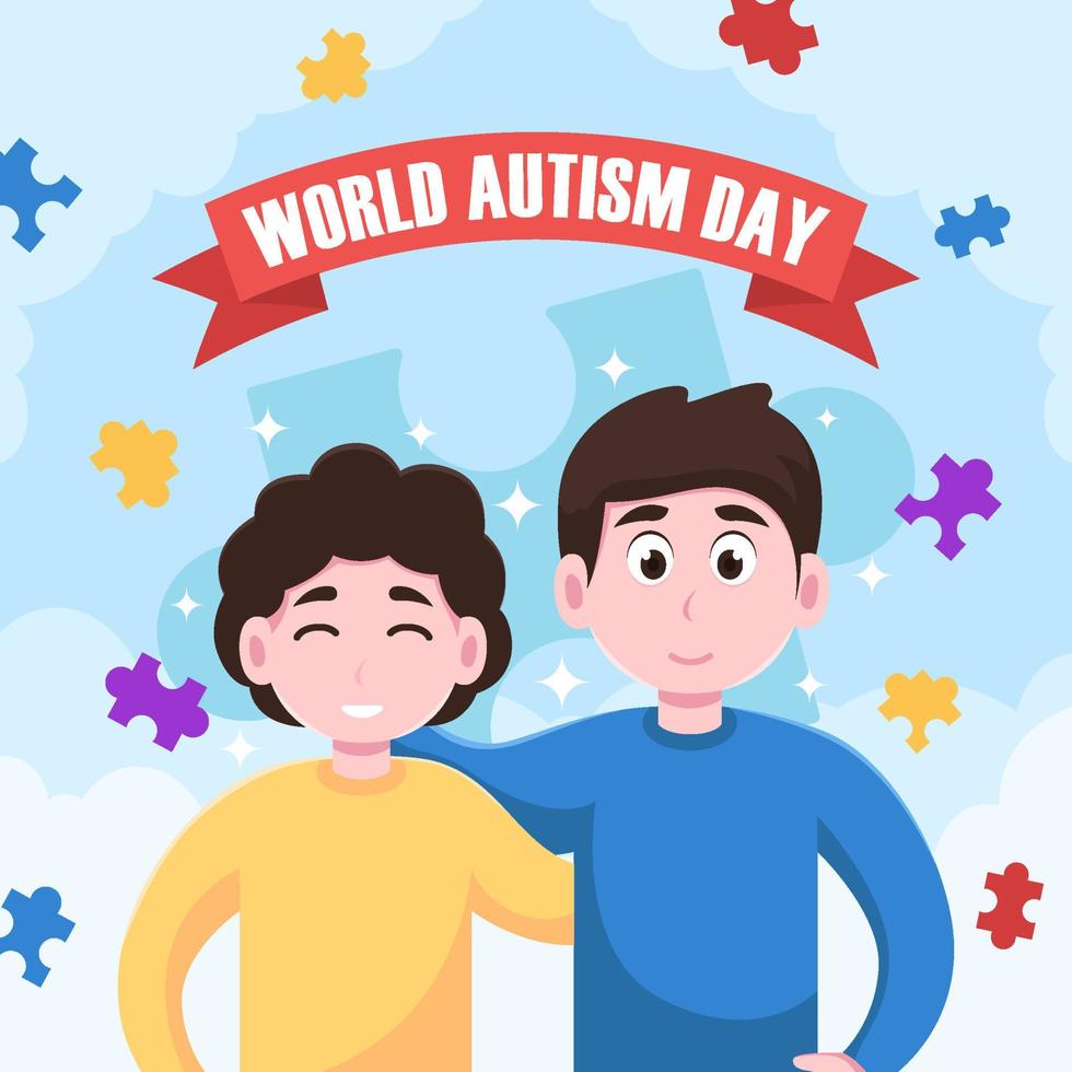 World Autism Day with Two Children Concept vector