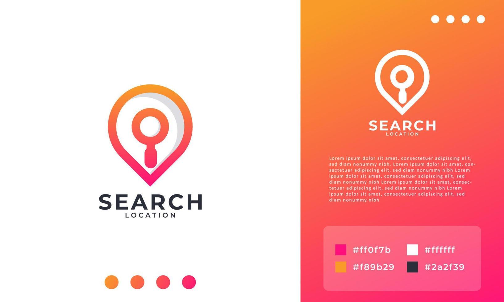 Pin maps symbol. Search internet web with magnifying glass locator vector logo design element