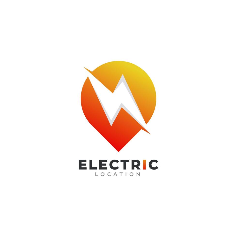 logotipo de ubicación de electricidad. ubicación del pin del mapa combinada con la energía o la ilustración del vector del icono del rayo