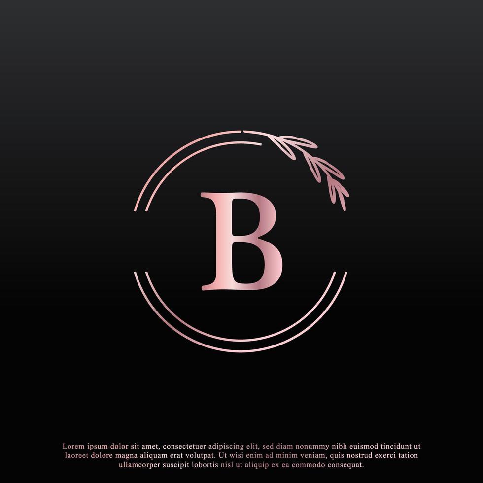 Elegant B Letter Circle Floral Logo with Creative Elegant Leaf Monogram Branch Line and Pink Black Color. Usable for Business, Fashion, Cosmetics, Spa, Science, Medical and Nature Logos. vector