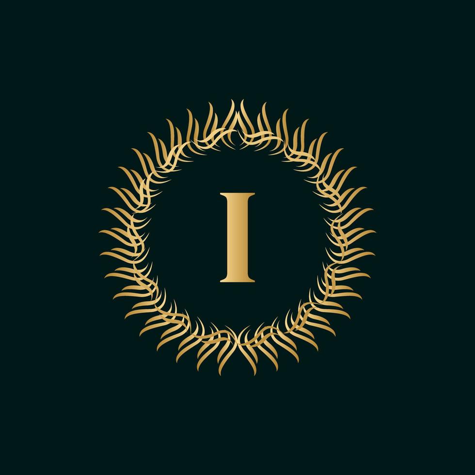 Emblem Letter I Weaving Circle Monogram Graceful Template. Simple Logo Design for Luxury Crest, Royalty, Business Card, Boutique, Hotel, Heraldic. Calligraphic Vintage Border. Vector Illustration