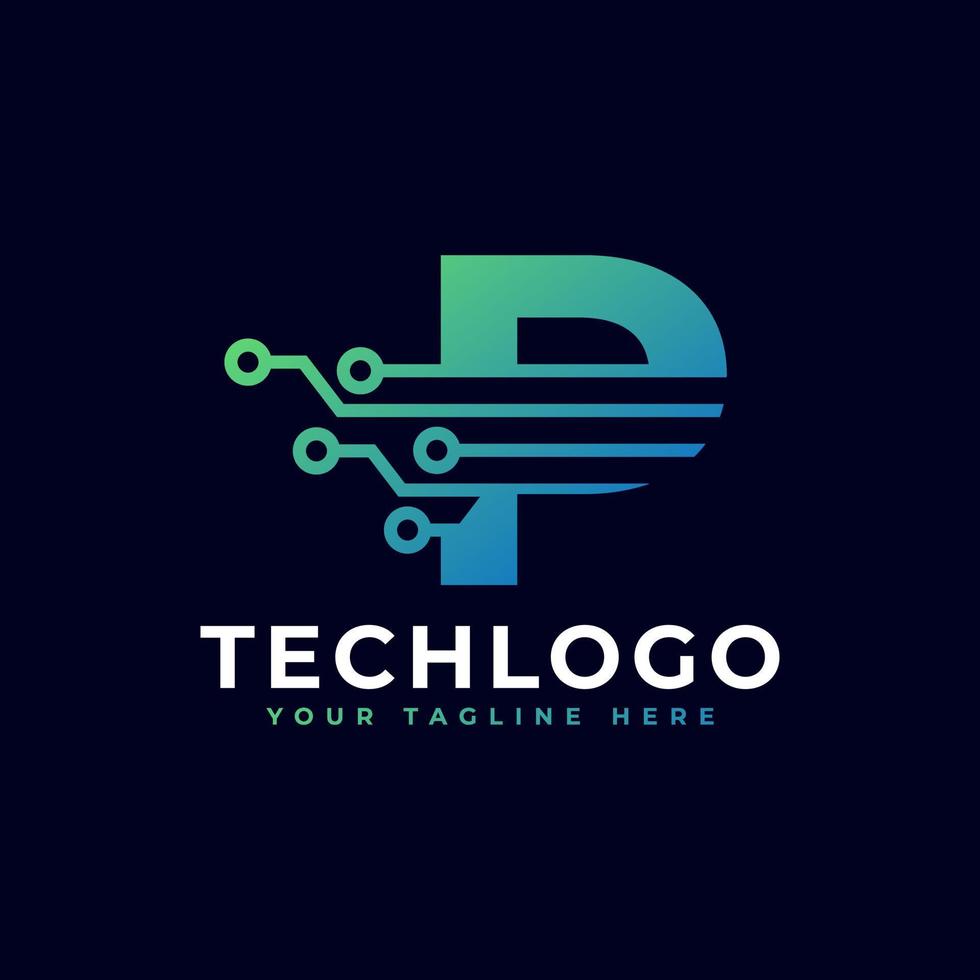 Tech Letter P Logo. Futuristic Vector Logo Template with Green and Blue Gradient Color. Geometric Shape. Usable for Business and Technology Logos.