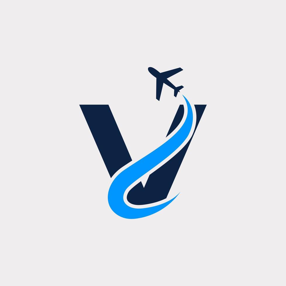 plantilla de diseño de logotipo de viaje aéreo con letra inicial creativa v. eps10 vector