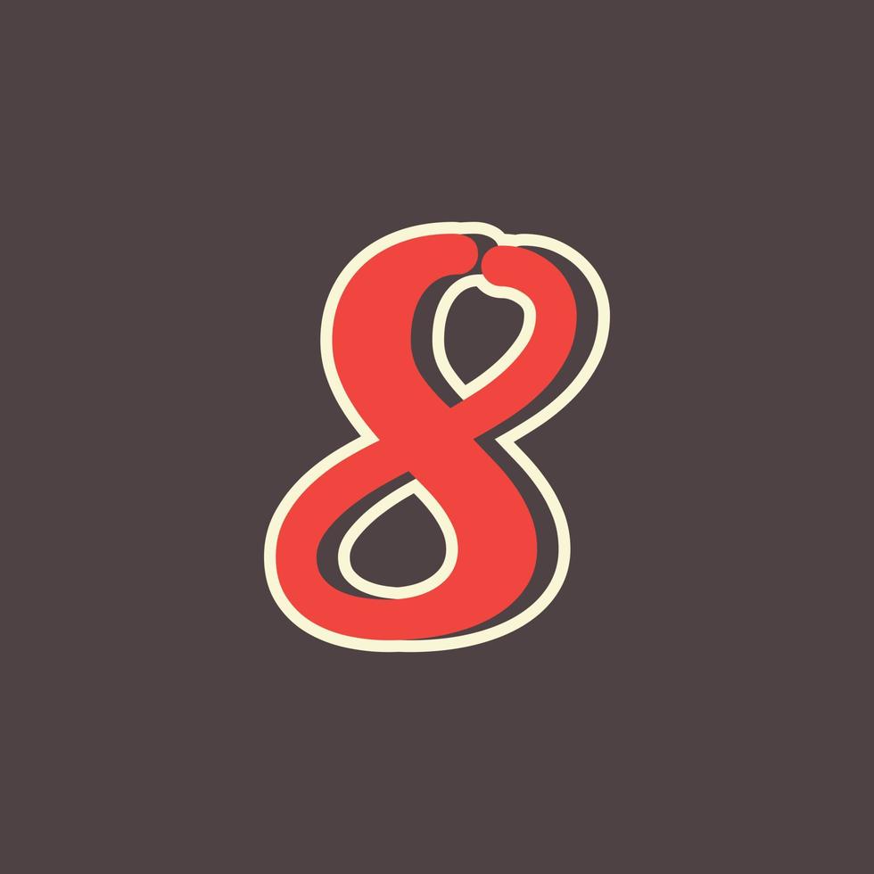 Retro Number 8 Logo in Vintage Western Style with Double Layer. Usable for Vector Font, Labels, Posters etc