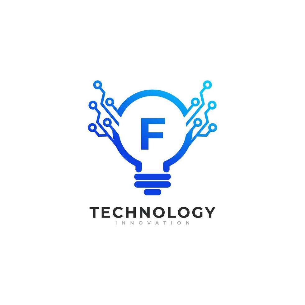 Letter F Inside Lamp Bulb Technology Innovation Logo Design Template Element vector