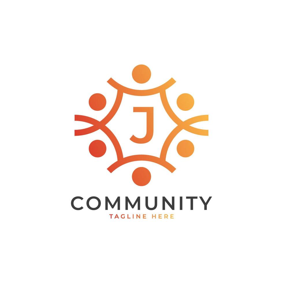 letra inicial de la comunidad j que conecta el logotipo de la gente. forma geométrica colorida. elemento de plantilla de diseño de logotipo de vector plano.