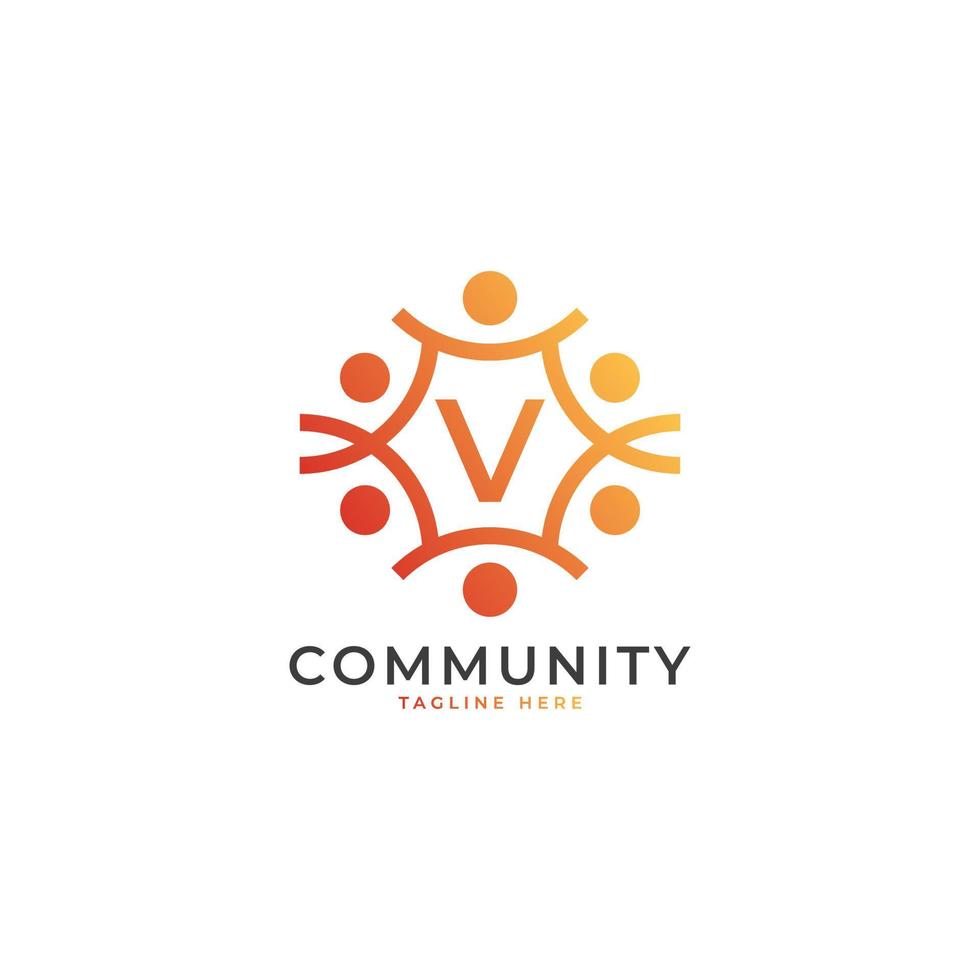 Community Initial Letter V Connecting People Logo. Colorful Geometric Shape. Flat Vector Logo Design Template Element.