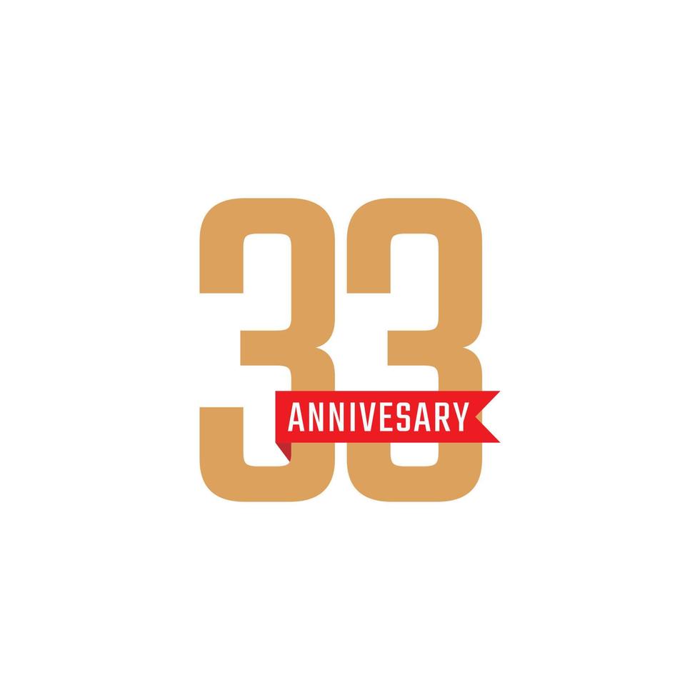 33 Year Anniversary Celebration with Red Ribbon Vector. Happy Anniversary Greeting Celebrates Template Design Illustration vector