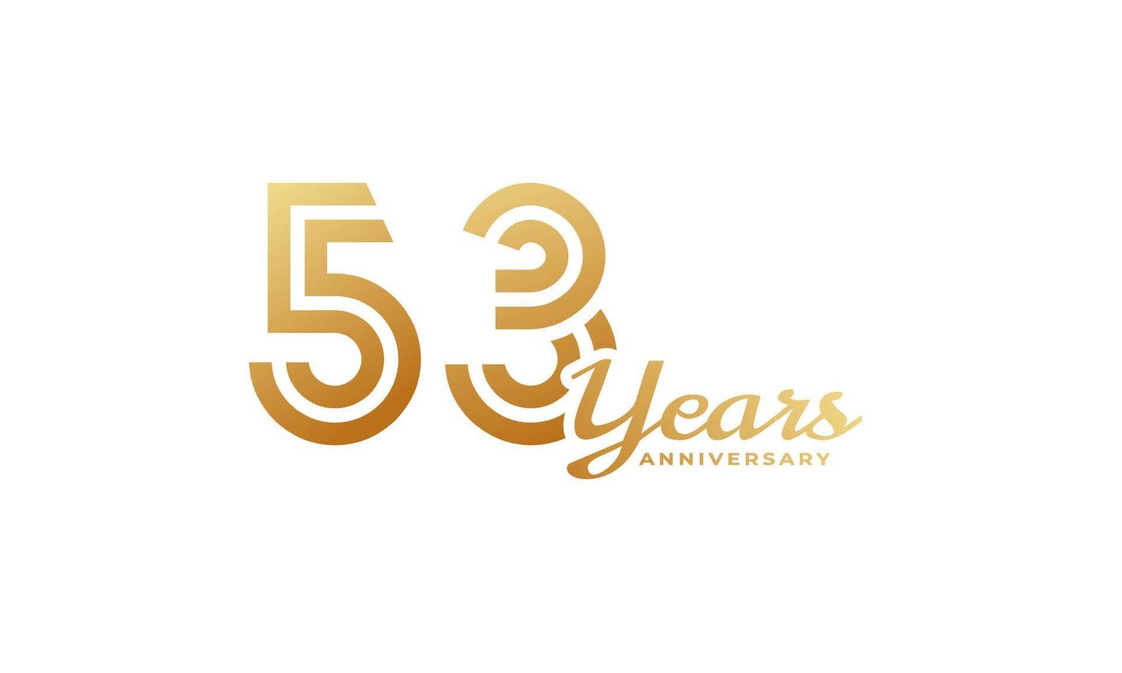 53 Year Anniversary Celebration with Handwriting Golden Color for Celebration Event, Wedding, Greeting card, and Invitation Isolated on White Background vector