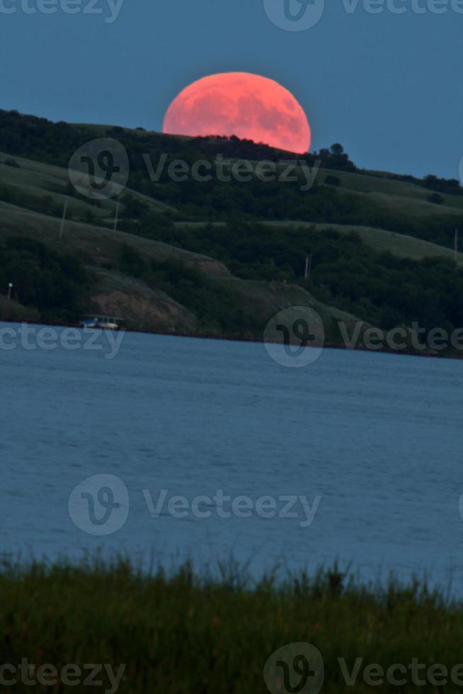 luna llena sobre el lago de la libra de búfalo foto