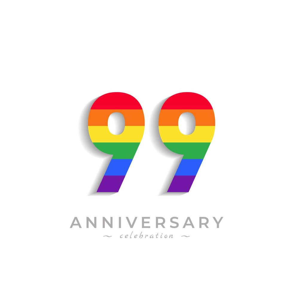 Celebración del aniversario de 99 años con el color del arco iris para el evento de celebración, boda, tarjeta de felicitación e invitación aislada en el fondo blanco vector