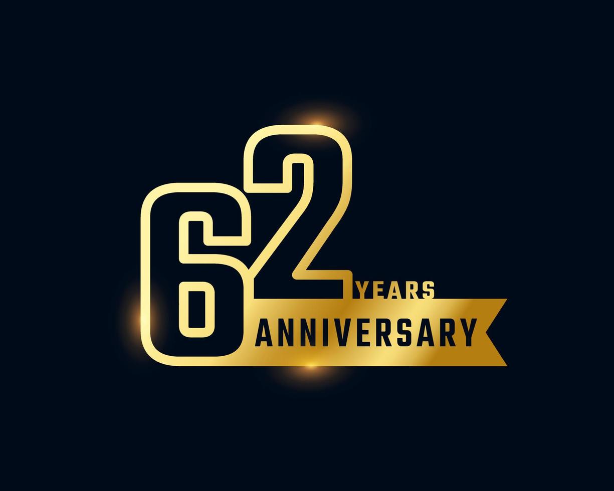 62 Year Anniversary Celebration with Shiny Outline Number Golden Color for Celebration Event, Wedding, Greeting card, and Invitation Isolated on Dark Background vector