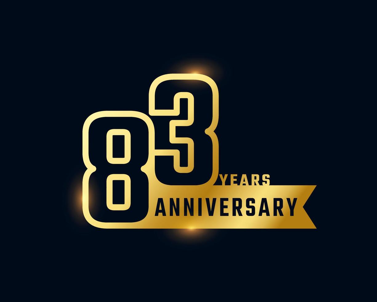 83 Year Anniversary Celebration with Shiny Outline Number Golden Color for Celebration Event, Wedding, Greeting card, and Invitation Isolated on Dark Background vector