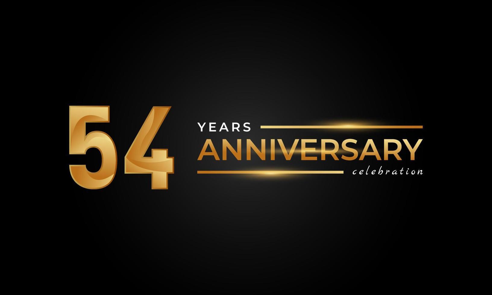 54 Year Anniversary Celebration with Shiny Golden and Silver Color for Celebration Event, Wedding, Greeting card, and Invitation Isolated on Black Background vector