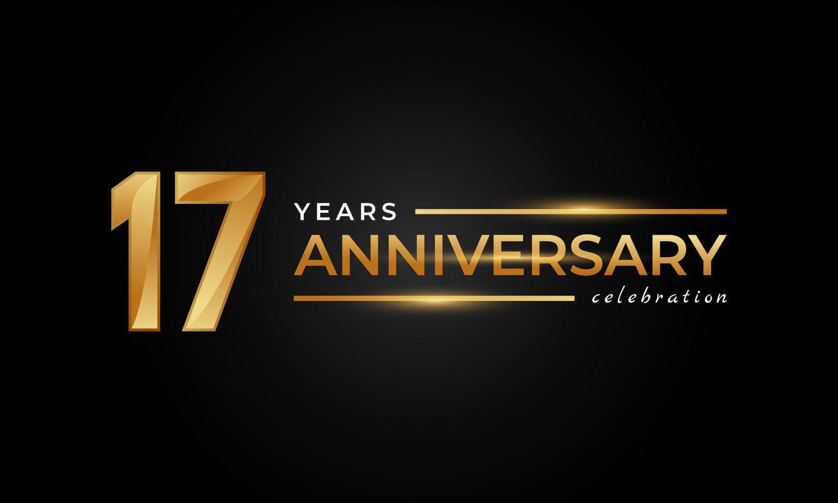 17 Year Anniversary Celebration with Shiny Golden and Silver Color for Celebration Event, Wedding, Greeting card, and Invitation Isolated on Black Background vector