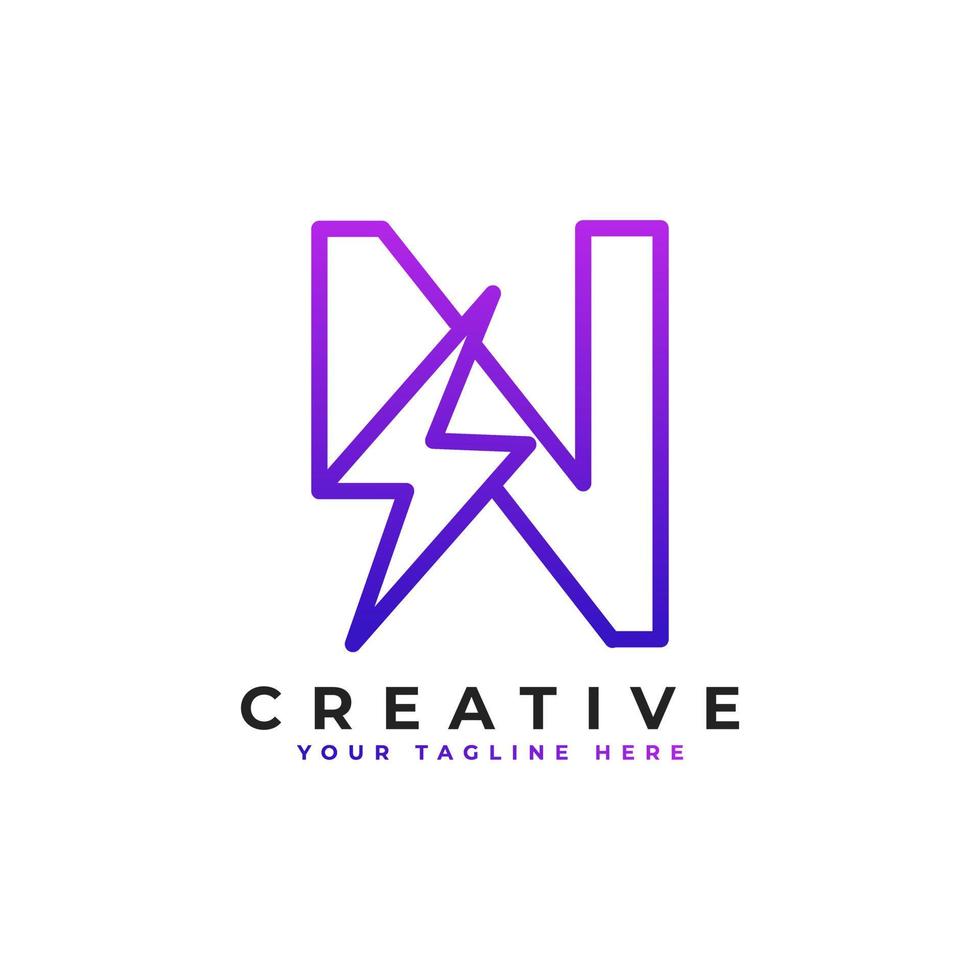 Initial Letter N Logo With Lighting Thunder Bolt in Linear Style. Alphabet Suitable for Fast, Power, Flash, Electric, Identity, Moving and Speed. vector