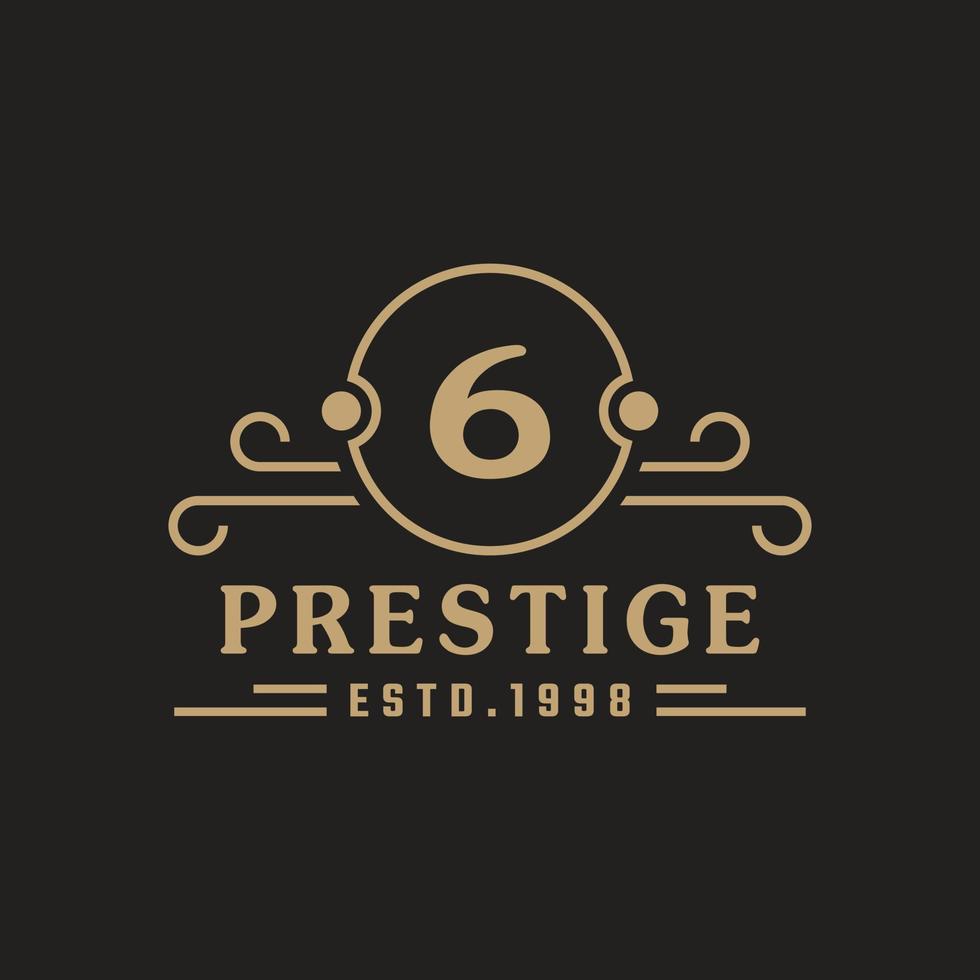 Number 6 Luxury Logo Flourishes Calligraphic Elegant Ornament Lines. Business sign, Identity for Restaurant, Royalty, Boutique, Cafe, Hotel, Heraldic, Jewelry and Fashion Logo Design Template vector