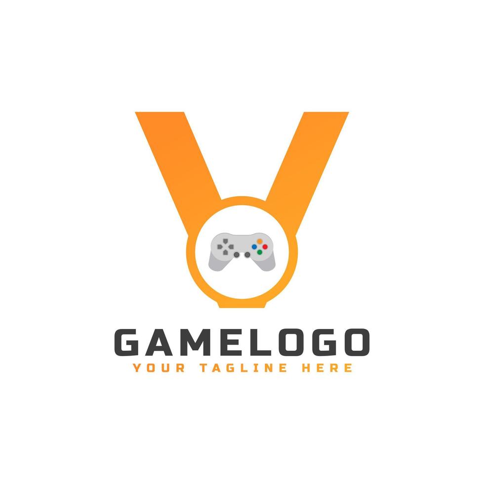 letra inicial v con icono de consola de juegos y píxel para el concepto de logotipo de juegos. utilizable para logotipos de aplicaciones de inicio de negocios, tecnología y juegos. vector