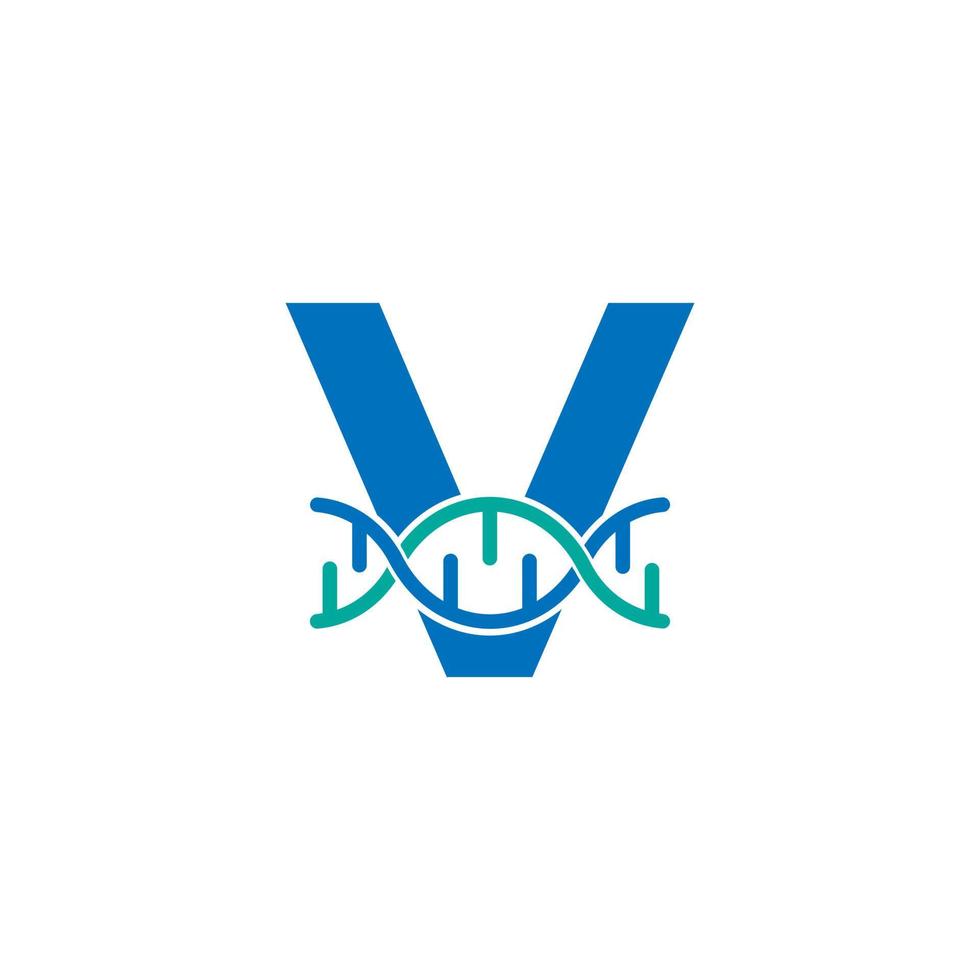 letra inicial v elemento de plantilla de diseño de logotipo de icono de ADN genético. ilustración biológica vector