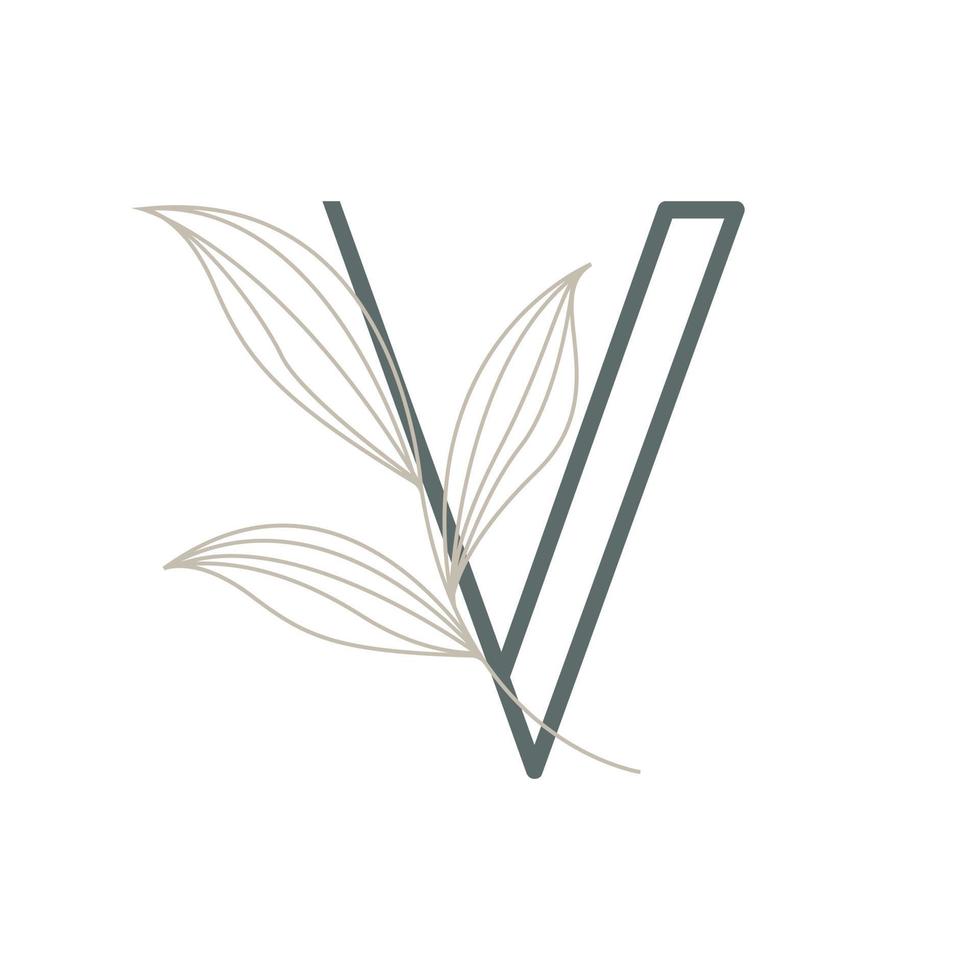 letra inicial v logotipo floral y botánico. hoja de naturaleza femenina para salón de belleza, masajes, cosméticos o símbolo de icono de spa vector