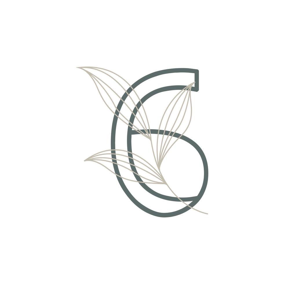 logotipo floral y botánico número 6. hoja de naturaleza femenina para salón de belleza, masajes, cosméticos o símbolo de icono de spa vector