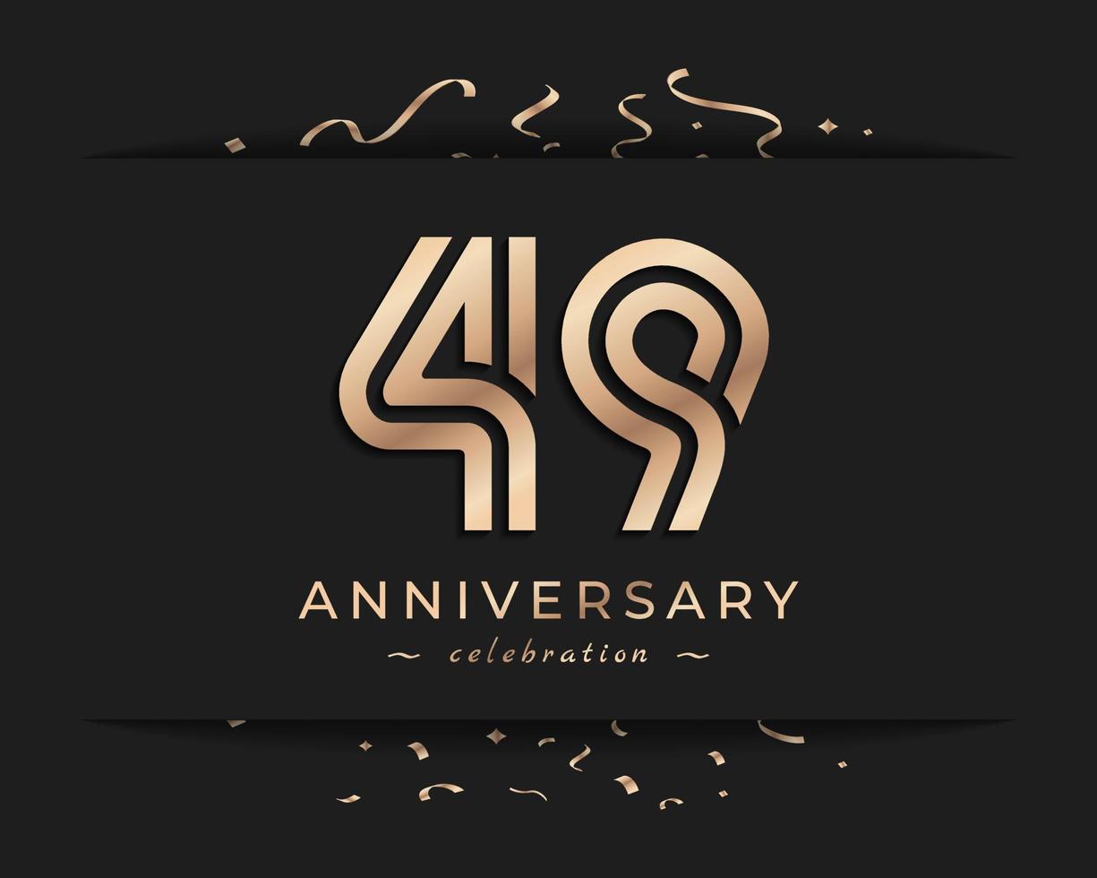 Diseño de estilo de logotipo de celebración de aniversario de 49 años. el saludo de feliz aniversario celebra el evento con múltiples líneas doradas y confeti aislado en la ilustración de diseño de fondo oscuro vector