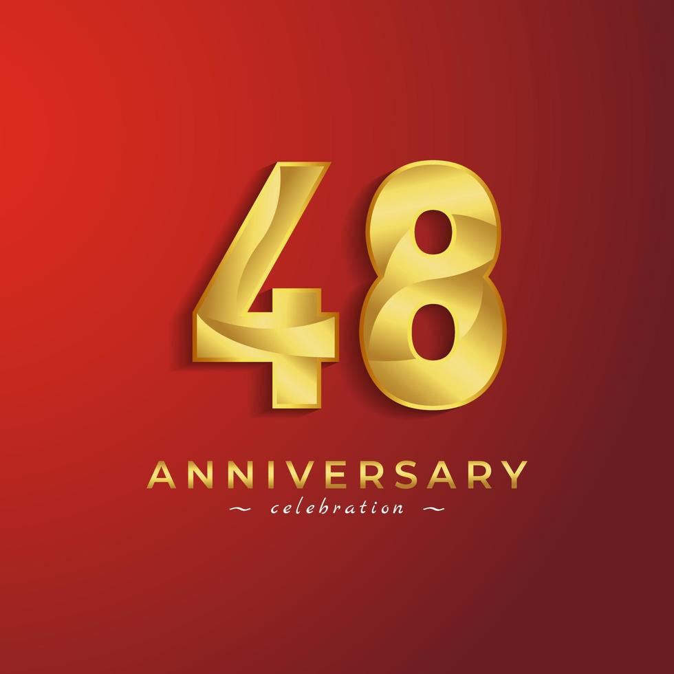 48 Year Anniversary Celebration with Golden Shiny Color for Celebration Event, Wedding, Greeting card, and Invitation Card Isolated on Red Background vector