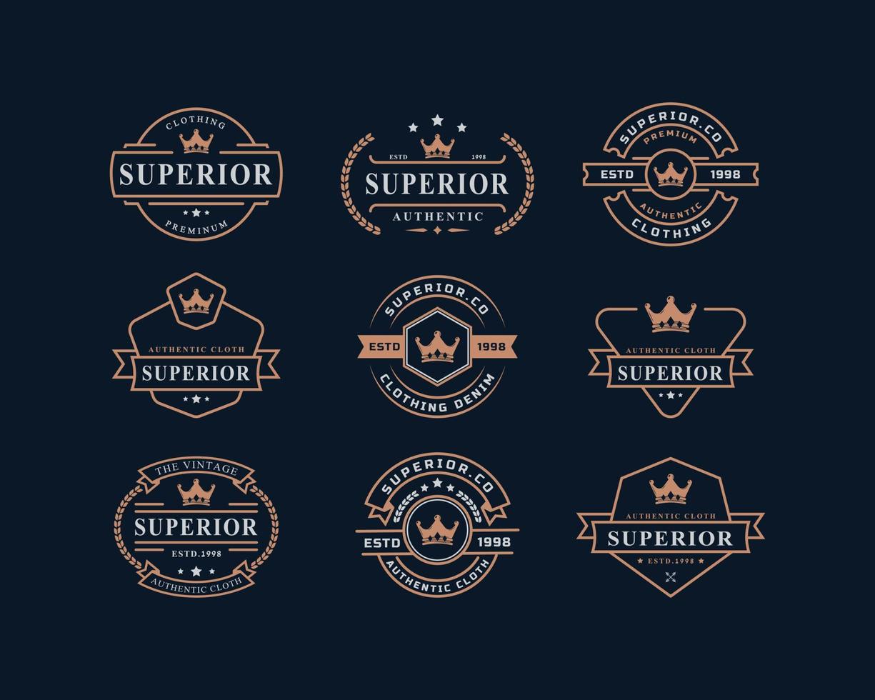 Set of Vintage Retro Badge for Original Clothing Apparel Denim Jeans Frame Logo Emblem Design Symbol vector