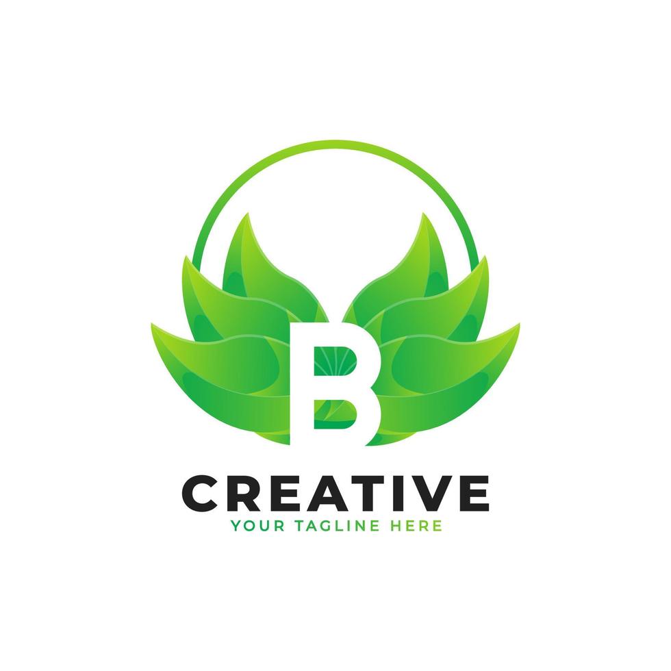 Nature Green Leaf Letter B Logo with Circle. monogram logo. Green Leaves Alphabet Icon. Usable for Business, Science, Healthcare, Medical and Nature Logos.Flat Vector Logo Desgn Template Element