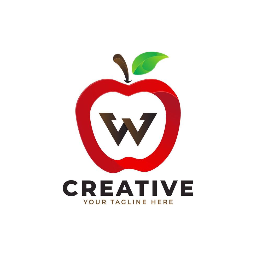 logotipo de la letra w en fruta fresca de manzana con estilo moderno. plantilla de ilustración vectorial de diseños de logotipos de identidad de marca vector