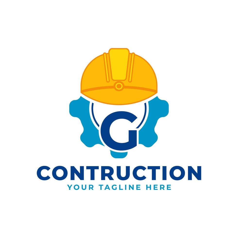 letra inicial g con equipo y casco. concepto de logotipo de construcción e ingeniería vector