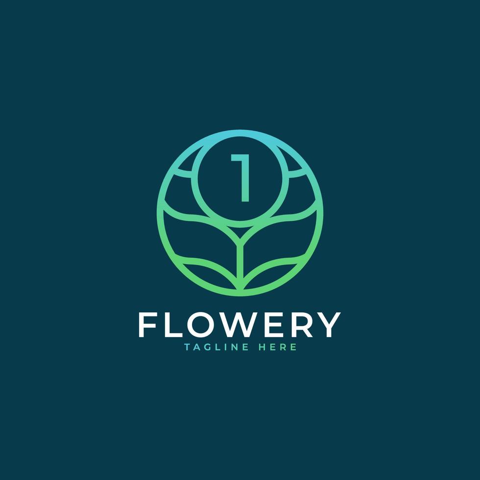 Flower Number 1 Logo Design Template Element. Eps10 Vector