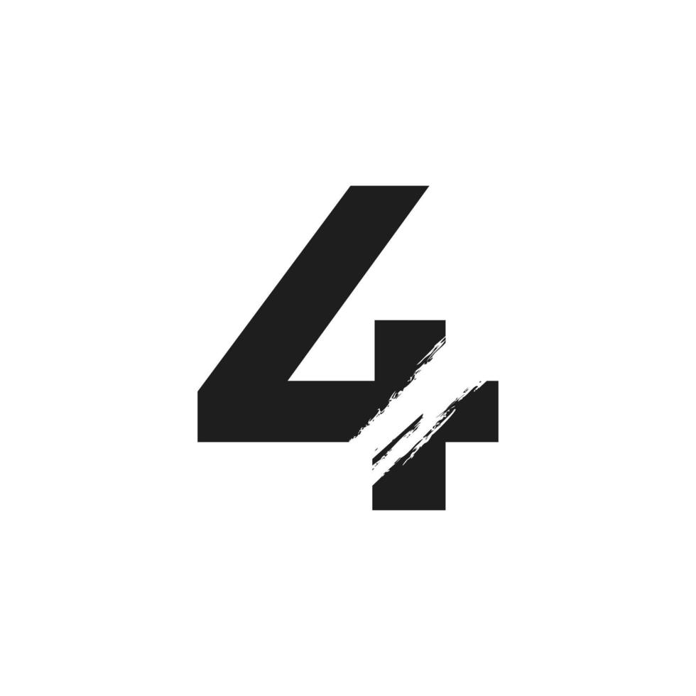 Number 4 Logo with White Slash Brush in Black Color Vector Template Element