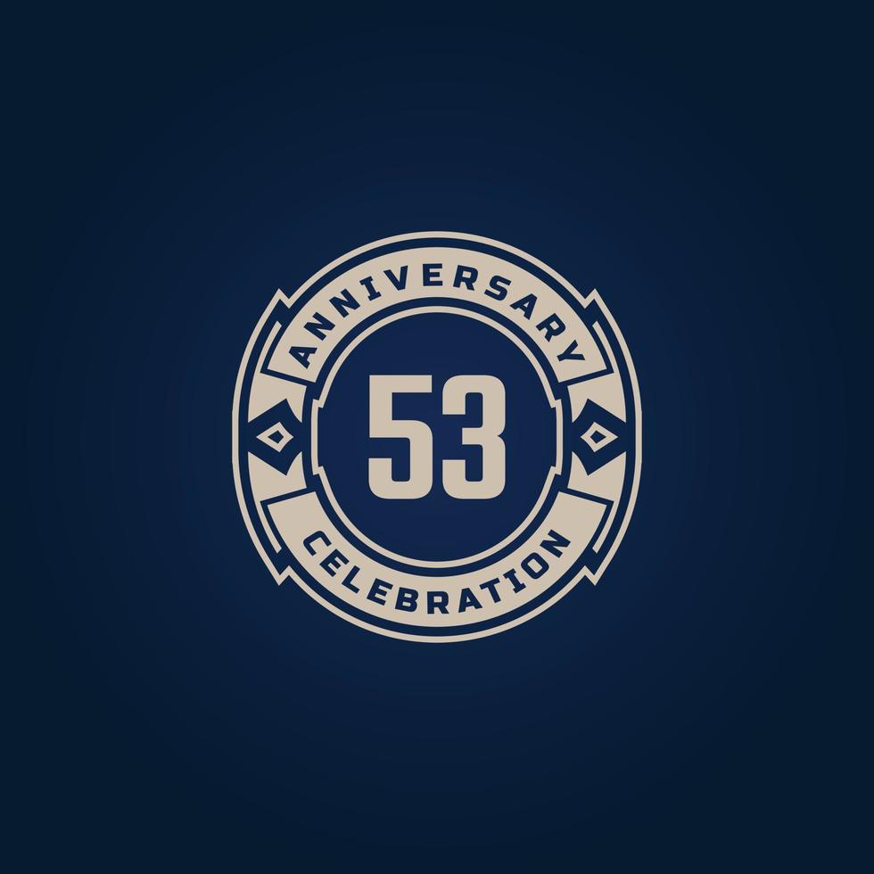 53 Year Anniversary Celebration with Golden Color for Celebration Event, Wedding, Greeting card, and Invitation Isolated on Blue Background vector