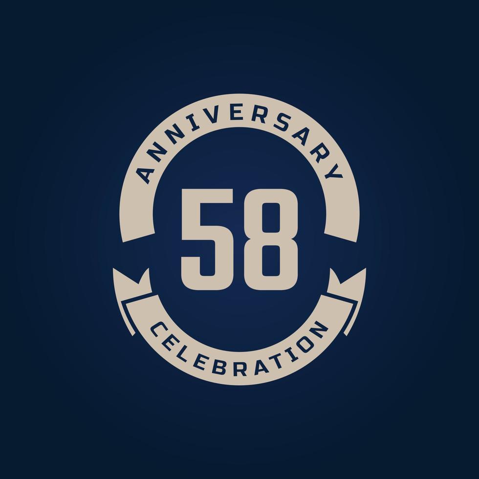 58 Year Anniversary Celebration with Golden Color for Celebration Event, Wedding, Greeting card, and Invitation Isolated on Blue Background vector