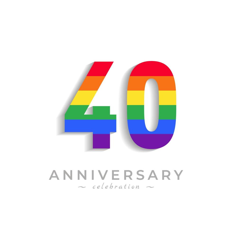 Celebración del aniversario de 40 años con el color del arco iris para el evento de celebración, boda, tarjeta de felicitación e invitación aislada en el fondo blanco vector