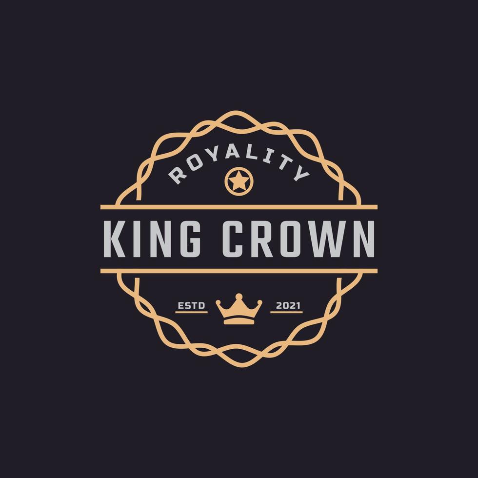 insignia de etiqueta retro vintage clásica para inspiración de diseño de logotipo real de corona de rey dorado de lujo vector