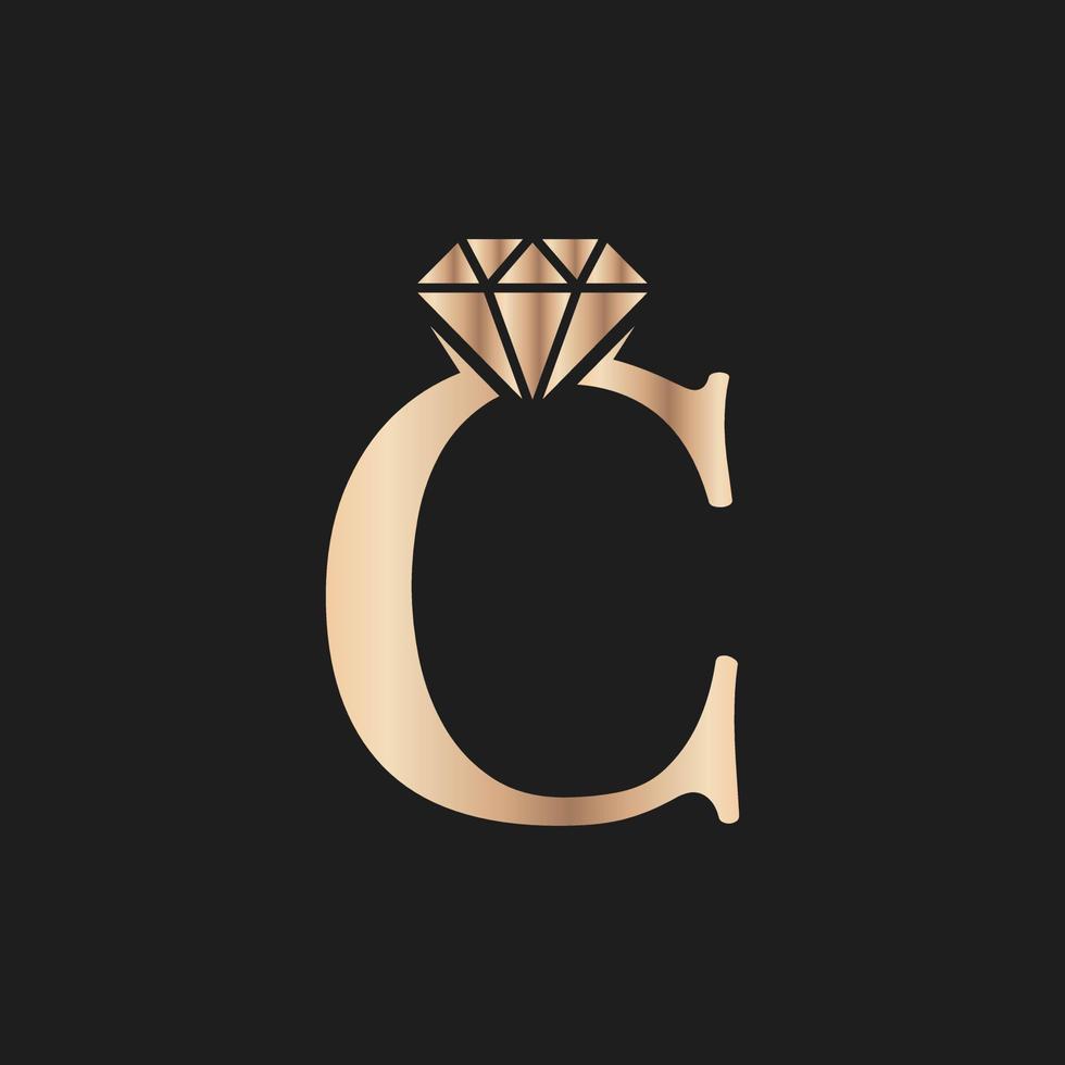 Golden Letter Luxury C with Diamond Symbol. Premium Diamond Logo Design Inspiration vector