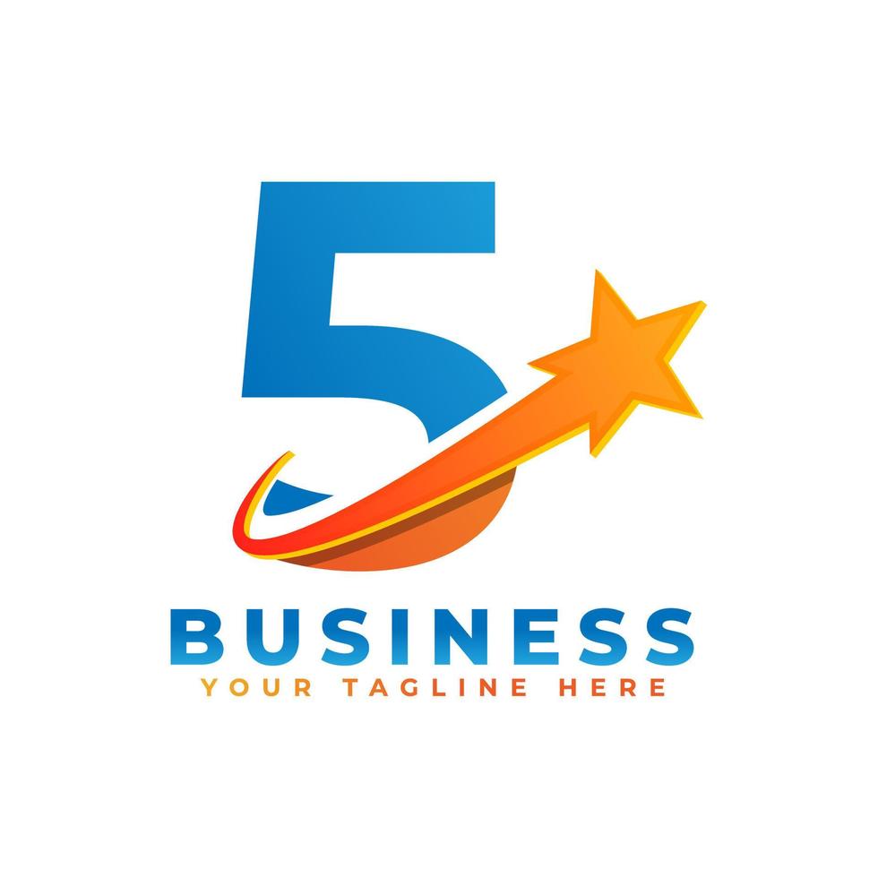 Number 5 with Star Swoosh Logo Design. Suitable for Start up, Logistic, Business Logo Template vector