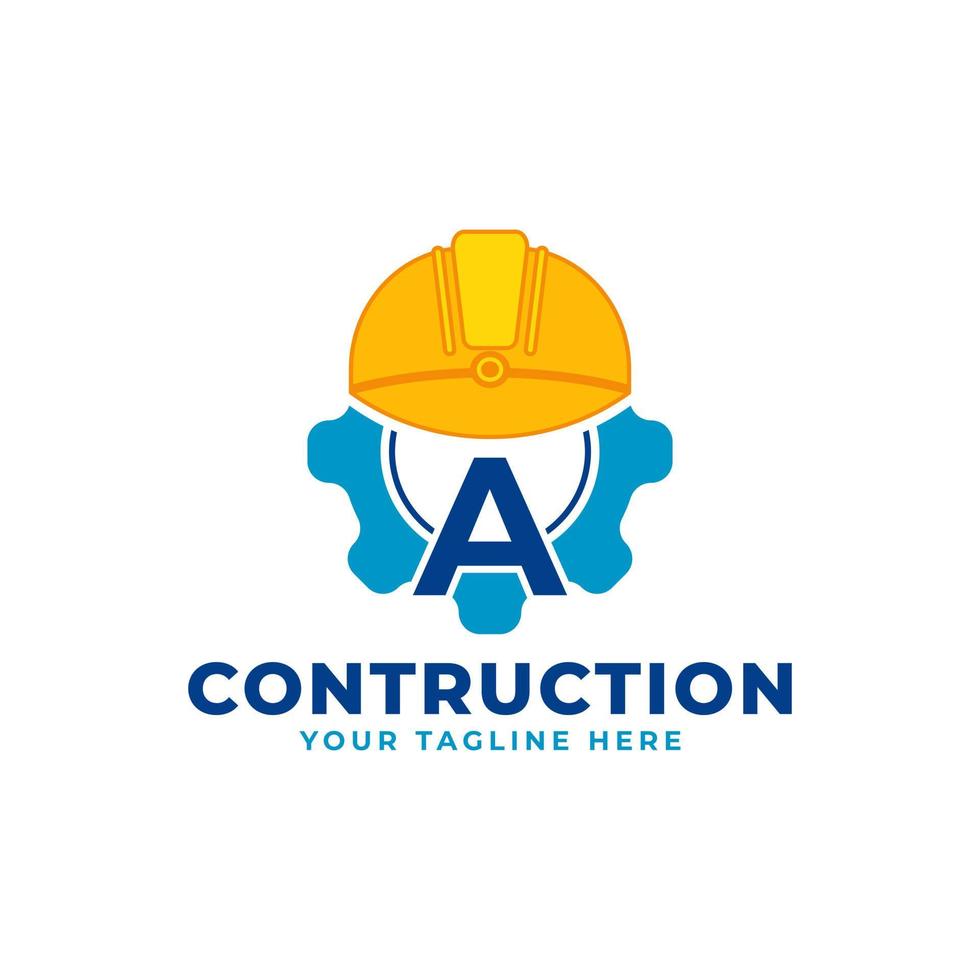 Initial Letter A with Gear and Helmet. Construction and Engineering Logo Concept vector
