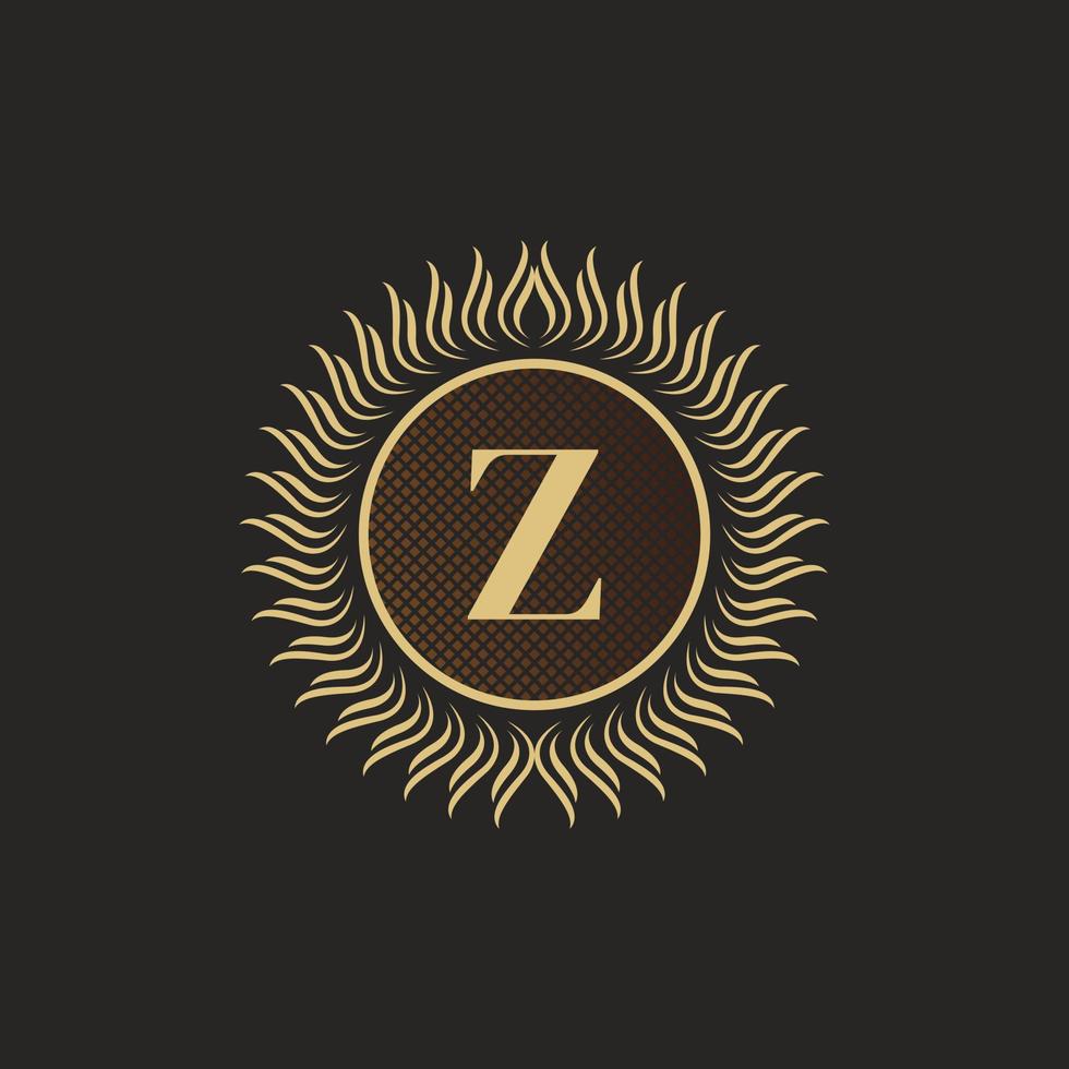 Emblem Letter Z Gold Monogram Design. Luxury Volumetric Logo Template. 3D Line Ornament for Business Sign, Badge, Crest, Label, Boutique Brand, Hotel, Restaurant, Heraldic. Vector Illustration