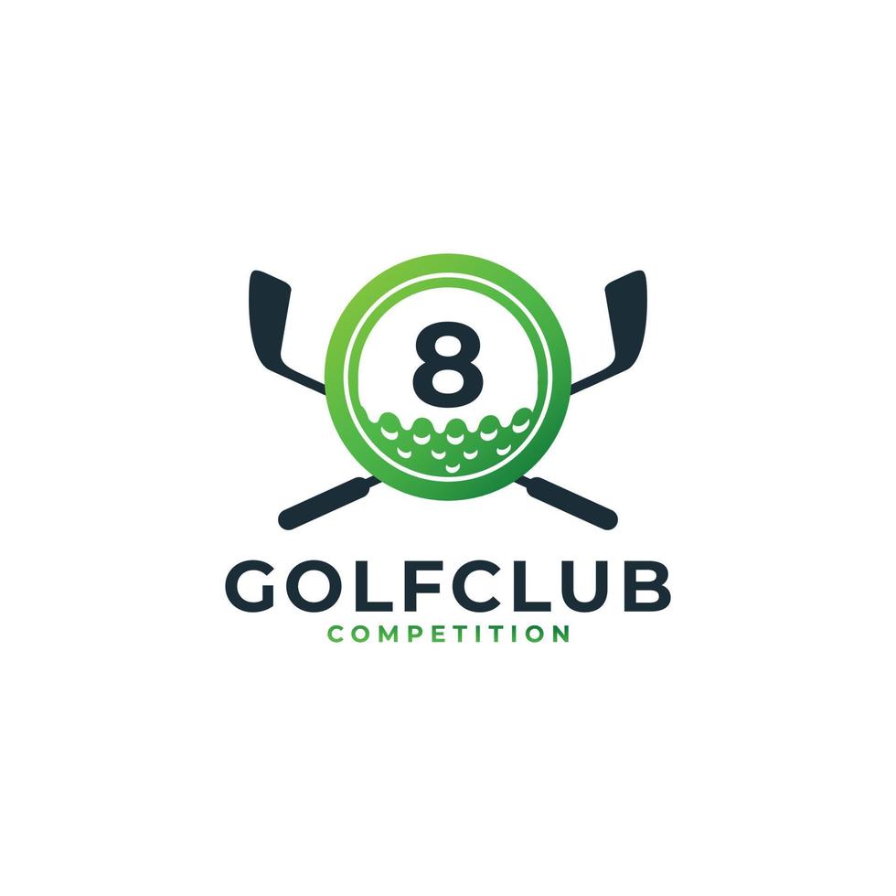 logotipo deportivo de golf. número 8 para la plantilla vectorial de diseño del logotipo de golf. eps10 vector