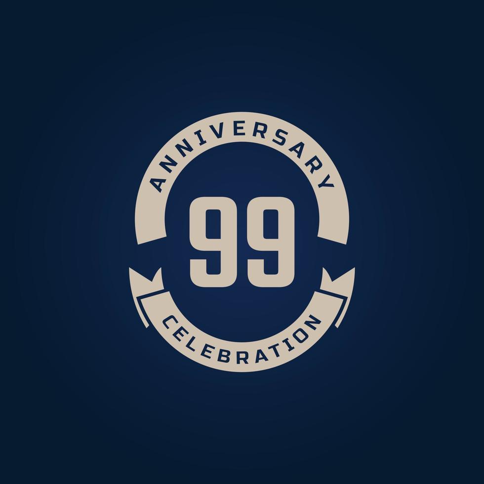 99 Year Anniversary Celebration with Golden Color for Celebration Event, Wedding, Greeting card, and Invitation Isolated on Blue Background vector