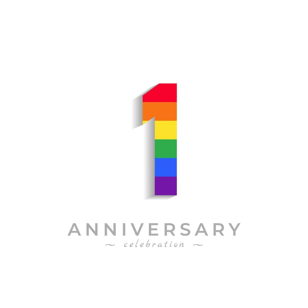 Celebración del aniversario de 1 año con el color del arco iris para el evento de celebración, la boda, la tarjeta de felicitación y la invitación aislada en el fondo blanco vector