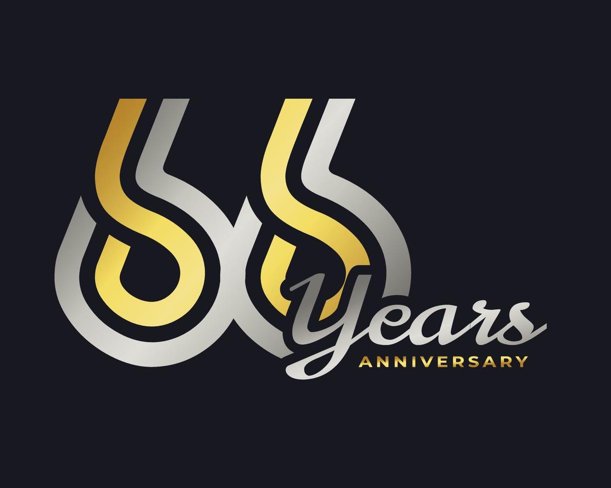 66 Year Anniversary Celebration with Handwriting Silver and Gold Color for Celebration Event, Wedding, Greeting card, and Invitation Isolated on Dark Background vector