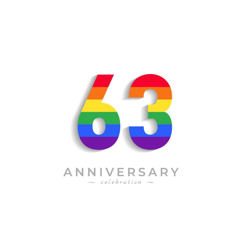 Celebración del aniversario de 63 años con el color del arco iris para el evento de celebración, la boda, la tarjeta de felicitación y la invitación aislada en el fondo blanco vector