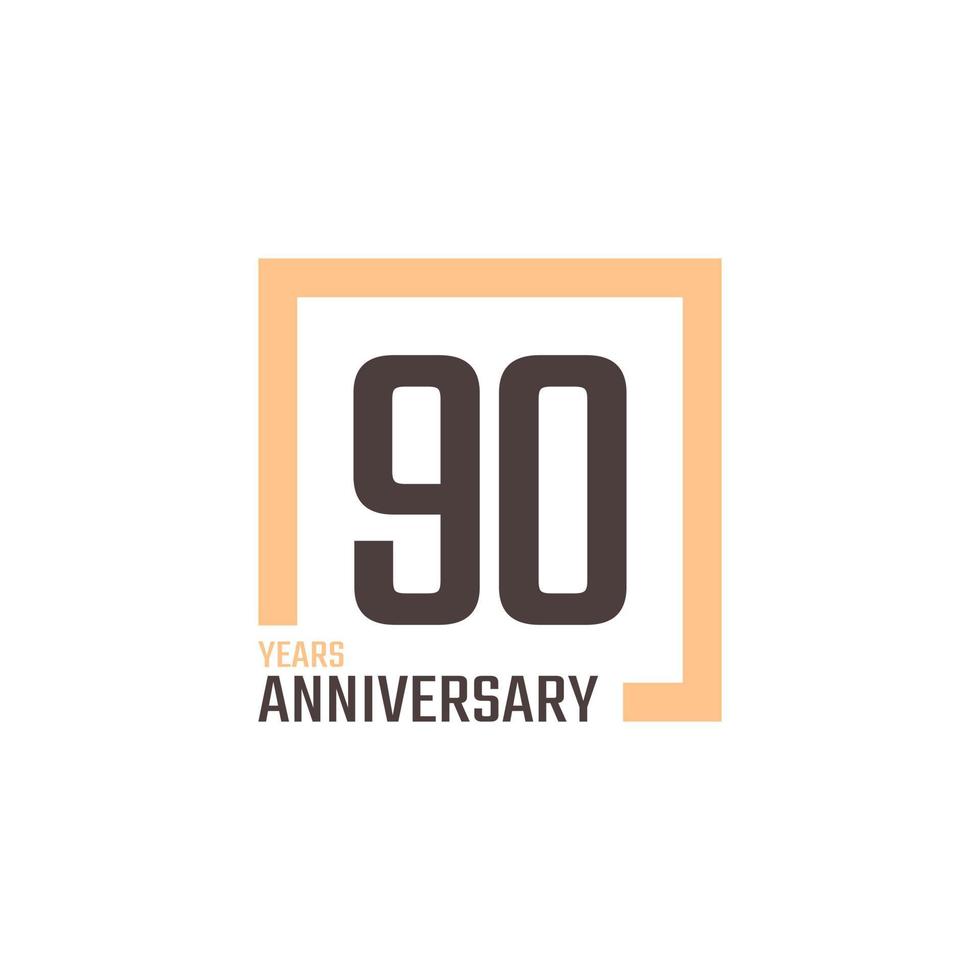 90 Year Anniversary Celebration Vector with Square Shape. Happy Anniversary Greeting Celebrates Template Design Illustration