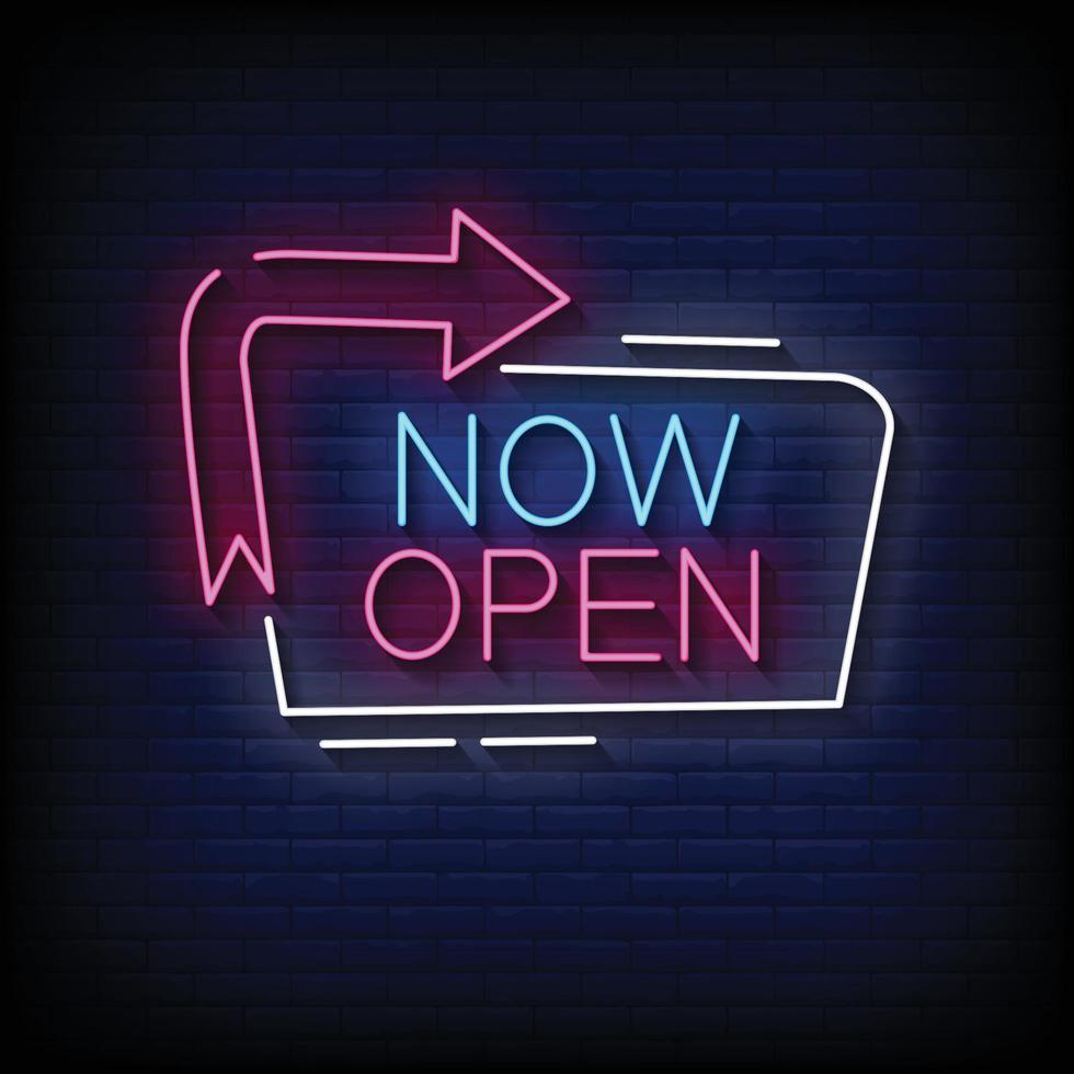 Now Open Neon Signs Style Text Vector