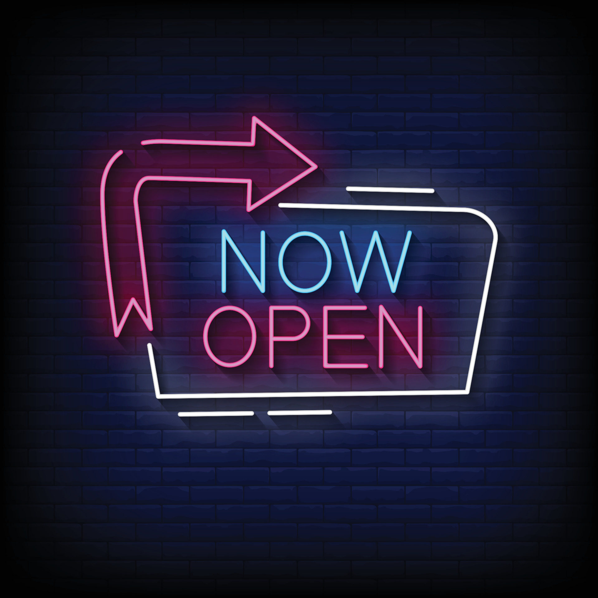 Now Open Neon Signs Style Text Vector 6252973 Vector Art at Vecteezy